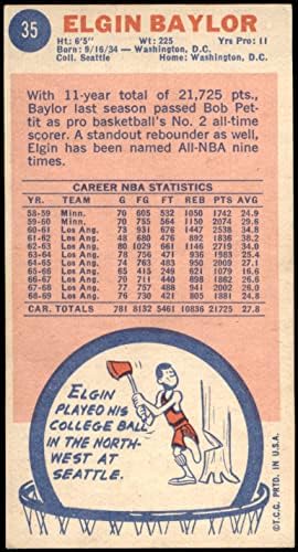 1969 Топпс # 35 Елджин Бэйлор Лос Анджелис Лейкърс (Баскетболно карта) VG/БИВШ Лейкърс Университета в Сиатъл