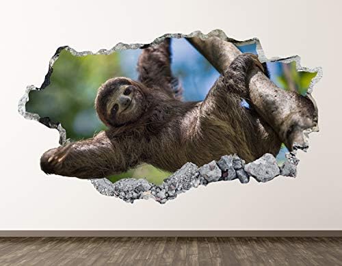 Западните Планински Ленивец Стикер За стена, Арт Декор на 3D Разби Детски Стикер С Животни, Стенни Картини За момчета, Подарък BL010 (22 W x 14В)