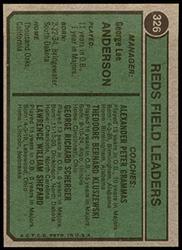 1974 Лидери Topps # 326 Maya Спарки Андерсън / Алекс Грэммас / Тед Клушевски/Шергер /Лари Шепърд Синсинати Редс (Бейзболна карта) в Ню Йорк Редс