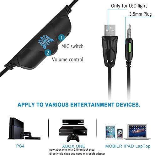 Детска слушалки K5 с микрофон за геймъри Xbox One КОМПЮТЪР, Стереозвук, Led Слот за Слушалки, 3,5 мм USB Кабелна лента