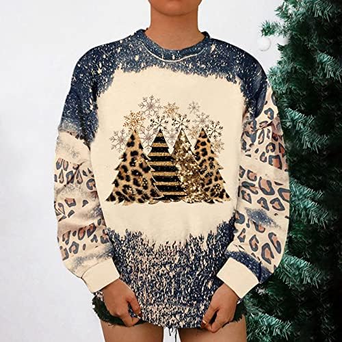 Коледна Мода Свободна Hoody, Женски Случайни Пуловер с дълъг ръкав, Отгоре с кръгло деколте и Леопардовым Принтом, Блуза Оверсайз За Момичета