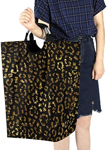 Голяма кошница за дрехи ALAZA, Златна чанта за дрехи с Леопардовым принтом под формата на Леопард, Сгъваема Чанта от плат Оксфорд, Стилно Домашно Кофа за съхранение с ?