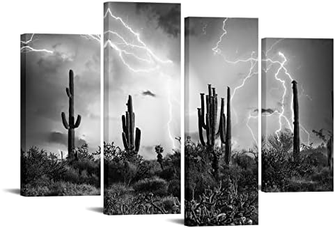 Nachic Wall Черно-Бяло Изкуството на Стената на Пустинята Saguaro Аризона, когато е Осветен от Бурята на Картина Върху Платно Щампи Модерен Западен Природен Пейзаж Живопис
