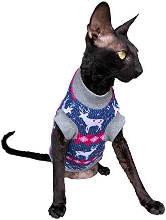 Топло тениска Kotomoda Cat ' s за Безволосых и голи котки-сфинксове, Пуловер с елени на дядо коледа (XS)