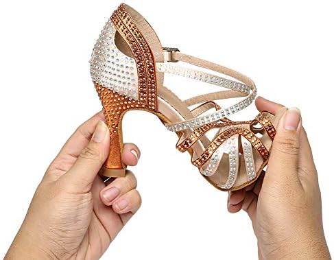 QQLONG / Дамски обувки за латино танци с кристали, с отворени пръсти, за практикуване на система за Салса и Танго, YCL450