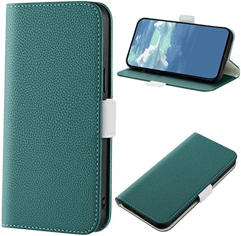 Чанта-портфейл XYX за Samsung A34 5G, Защитен калъф с панти капак от изкуствена кожа модел Личи и отделения за карти-на каботажните за Galaxy A34 5G, Тъмно зелен