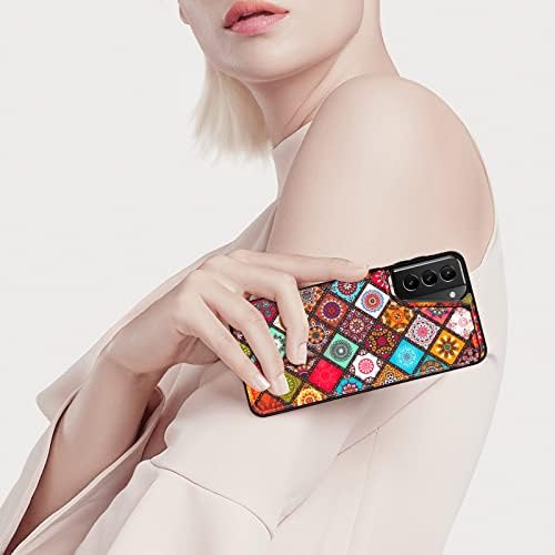 Coolden е Предназначен за Samsung Galaxy S21 5G 6,2 инчов Калъф за употреба за кредитни карти Луксозна Изкуствена Кожа Стилна Поставка Мандала Двупластова Сверхпрочная Защитно ?