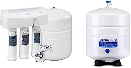Система за филтриране, обратна Осмоза Whirlpool WHERE25 (RO) с Хромирано кранче, Бял & iSpring Резервоар за съхранение
