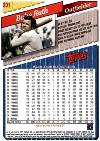 Архив на Topps 2019 201 Бейзболна картичка Бейб Рут на Ню Йорк Янкис