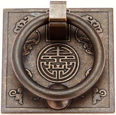 SEASD 2 бр. Античен Бронзов Латунная Врата копчето шкаф В Китайски Стил, флип-надолу Дръжка, дръжка за чекмедже с пръстен за гардероба (Цвят: B размер: 60 *60 mm)