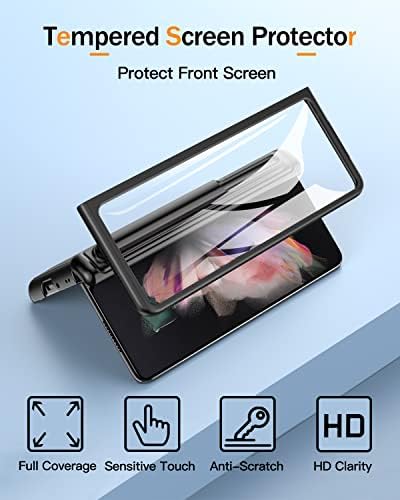Калъф BXYJY за Samsung Galaxy Z Fold 3 с държач за карти и S Pen, вградена HD-защита за екрана/стойка/Защитно стъкло
