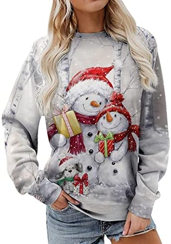 Грозен Коледен Пуловер за Жени, Забавни Сладки Ризи с дълги ръкави и Принтом Снежен човек, Новост, Коледни Свитшоты с