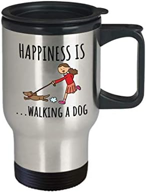Подарък за ходене на куче - Подарък за сиделки с куче - Чаша За пътуване с домашен любимец - Сладък подарък Фен на кучета - Щастието е разходки на кучето