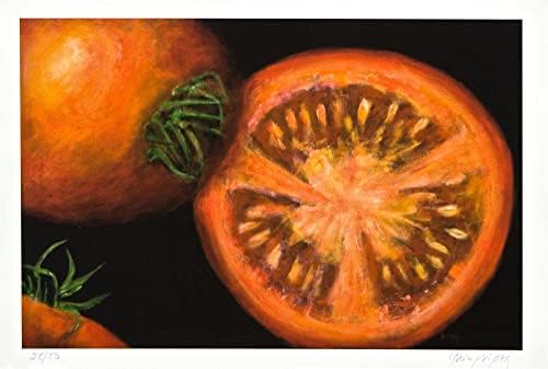 Реалистични картини с червени или розови плодове и зеленчуци NOVICA от Бразилия Половинки домати