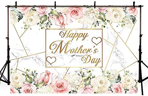 AIBIIN 7x5ft Щастлив Фон Ден на Майката Румяно-Розов Цветен Мрамор Фон За Снимки Обичам майка ми, Обичам Те, Мамо, Украса за Парти в чест на Деня на майката, Банер, Подпори ?