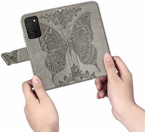 Чанта-портфейл DiGPlus Galaxy A03S, Кожен калъф-портфейл с отпечатан във формата на пеперуда и цвете, флип-надолу Защитно