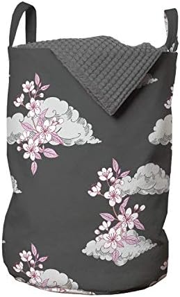 Чанта за дрехи Ambesonne с цветен модел, повтарящ Се Цвете на японската Сакуры на облака, Опростен Пример, Кошница за