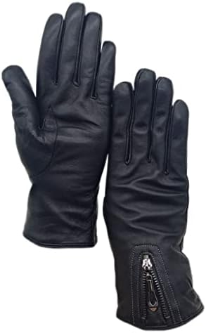 N/A Дамски Зимни дамски Ръкавици на китката, Черна Топло Облекло за шофиране, Работа кожени ръкавици за мотоциклети (Цвят: