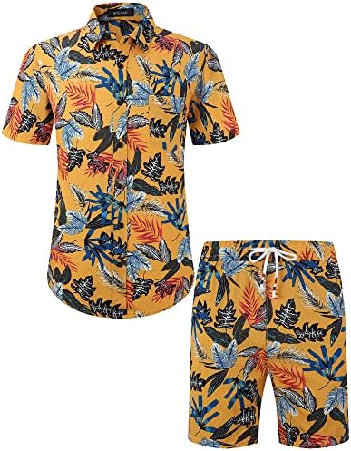 MCEDAR/ Мъжки Ежедневни Хавайски ризи с копчета и Къс ръкав, Костюми, Плажни Комплекти с цветен Модел, Комплекти за Почивка