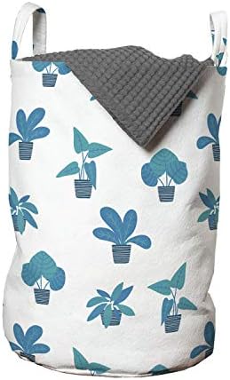 Чанта за дрехи Ambesonne с цветен модел, Повтарящи рисунки ботанически растения на однотонном фона, Кошница за дрехи