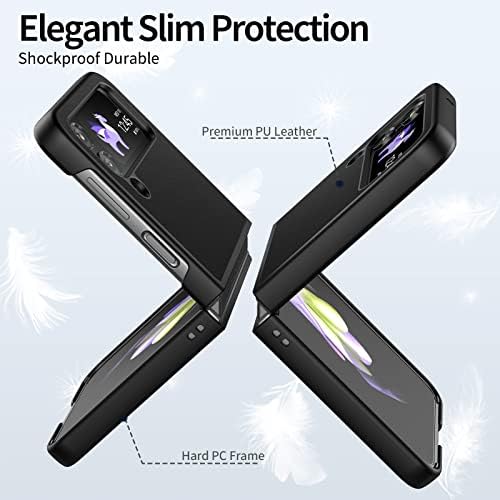 redluckstar за Samsung Galaxy Z Flip 4 Case (2022), Тънък Кожен калъф Samsung Z Flip 4, устойчив на удари Защитен калъф
