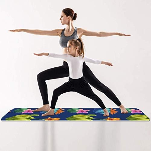 Дебел нескользящий постелката за йога и фитнес Unicey 1/4 цветен принтом Кактус за практикуване на Йога, Пилатес и фитнес на пода (61x183 см)