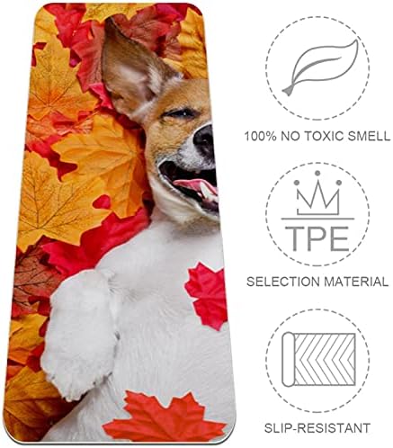 Siebzeh Happy Dog Lie On Maple Leaves Висококачествен дебела подложка за йога от екологично чист каучук за здраве и фитнес,