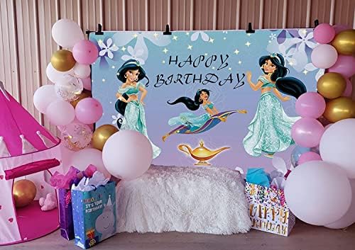 Усмихнат свят на Принцеса Жасмин Фон за Парти по случай рождения Ден на Тема Аладин Фон Карикатура Бирюзово Лилаво Банер
