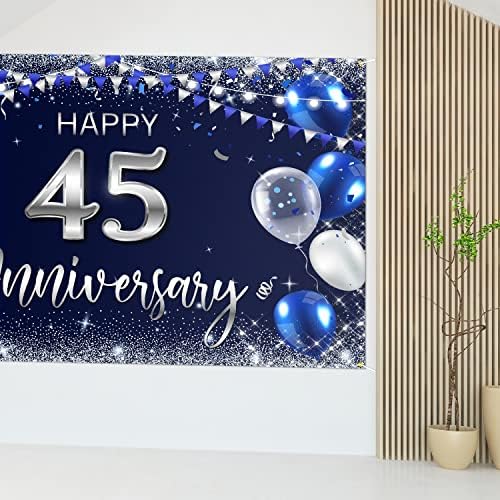 С 45–та Годишнина на Фона на Банер Декор Тъмно Синьо - Сребрист Блясък С 45-Годишна Годишнина от Сватбата Тематични Декорации
