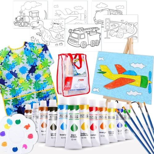 J MARK Детски Paint Set – Акрилна живопис за Деца – Чанта за съхранение, Боя, Статив, Бои, Четки,