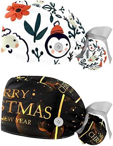 2 Опаковане на Работни шапки за еднократна употреба с каишка за пот за жени, Прекрасни Коледни Шапки с конска Опашка във формата на Снежен човек