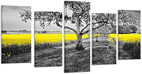 Творческа Изкуството на Жълто Поле в Черно-бели Тонове Природа на Стенно Изкуство Модерен Принт на Платно 5 Панели Есенни
