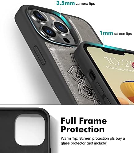 Калъф от веганской кожа с релефно под формата на мандала, съвместим с iPhone 13 Pro Max, Тънки, Подвижни на магнити,