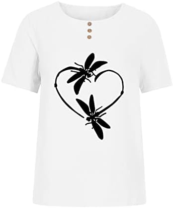 Тениска с къс ръкав за Момичета, Есен-Лято, през Цялата Деколте Лодка, Бельо Памучен суитчър на Копчета с графичен дизайн 6Q 6Q