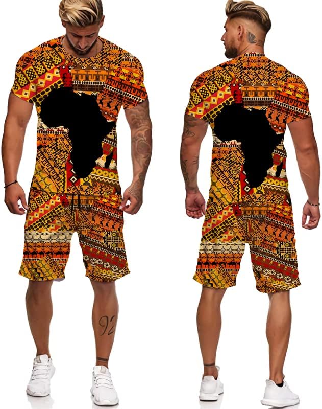Комплекти женски/мъжки тениски с африканските принтом, Ретро Мъжки спортен костюм / Върховете / къси Панталони, Спортни Летен Мъжки костюм