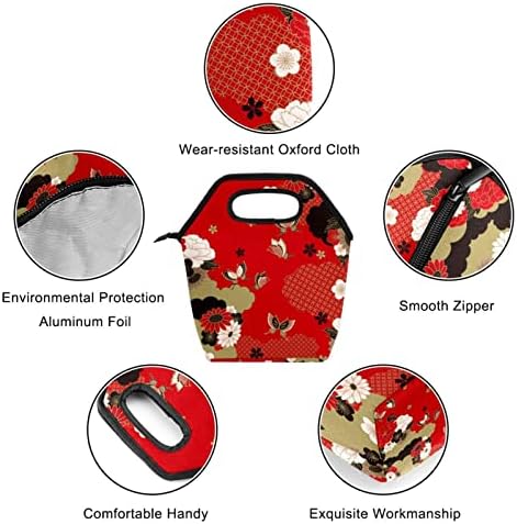 Чанта за обяд GUEROTKR за Мъже, Изолиран Обяд-Бокс, Кутия за Обяд за Възрастен, японски художествен цветя модел на червено