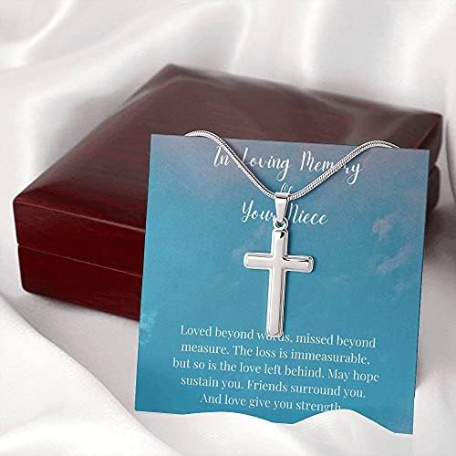 Бижута с Поздравителни Картички, Колие ръчна изработка - Персонализиран Подарък Кръст, Колие В памет на Загуба Племенница В Паметта на Вашата племяннице, Запомнящи