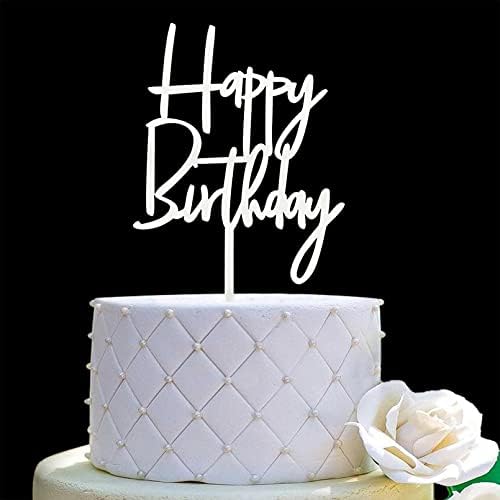 Topper За торта JIEIN Happy Birthday - Не съвсем бяла Пластмаса - Украси за партита