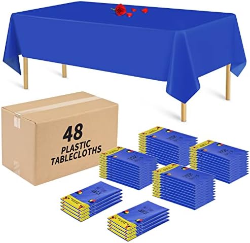48 от Опаковки Изискани Тъмно Сини Покривки за Правоъгълни, 54x108 Инчов Тъмно Синя Пластмаса за Еднократна употреба