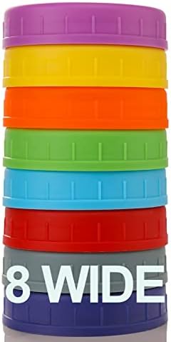 Капачки за буркани Mason с широко гърло [8 опаковки] за Топка, Kerr и други - Цветни Пластмасови капачки за кутии за