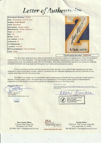 Кобе Брайънт подписа Истинска фланелка UDA и JSA Лос Анджелис Лейкърс № 24 Финалите на 2009 г. - Фланелки в НБА с автограф