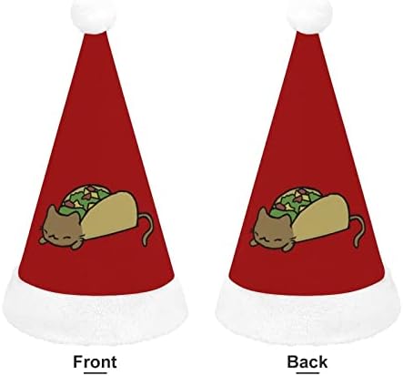 Плюшен коледна шапка Котка Тако, палави и сладки шапки на Дядо Коледа с плюшени полета и удобна подплата, коледна украса