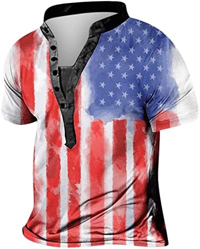 lcepcy Американски Флаг Хенли Тениска за Мъже копчета с V Образно деколте и Къс Ръкав Графични Тениски на Четвърти Юли