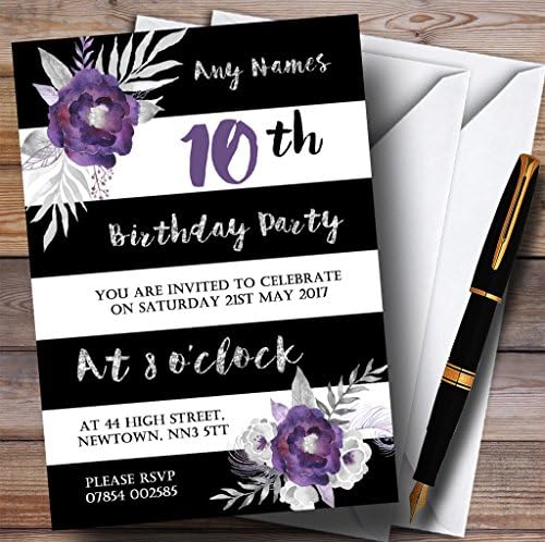 Черно и Бяло, Сребристо-Лилаво Цвете е 10-та на Персонални Покани на Парти по случай рождения Ден