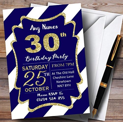 Синьо-Бели Диагонални Ивици, Златни Персонални Покани на парти в чест на 30-годишнината