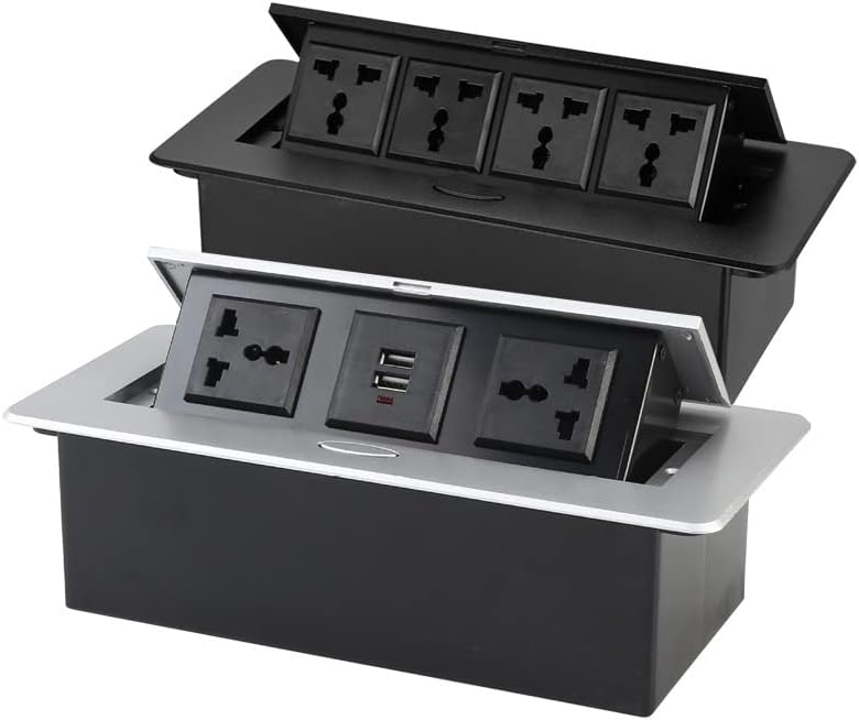 Настолна Скрита изход YDXNY, плот с множество контакти и конектор USB-Up, Универсално гнездо за захранване (Цвят: черен,