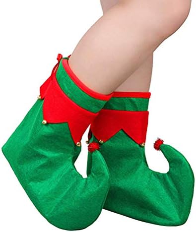 6 бр., Коледна обувки за елфи, Коледна шапка, костюм на елф (червено-зелен), Коледна украса, подаръци, декорации