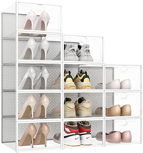 Прозрачни Кутии за обувки Pinkpum Штабелируемые, 12 Опаковки X-Large Кутии За съхранение на обувки Прозрачни Штабелируемые