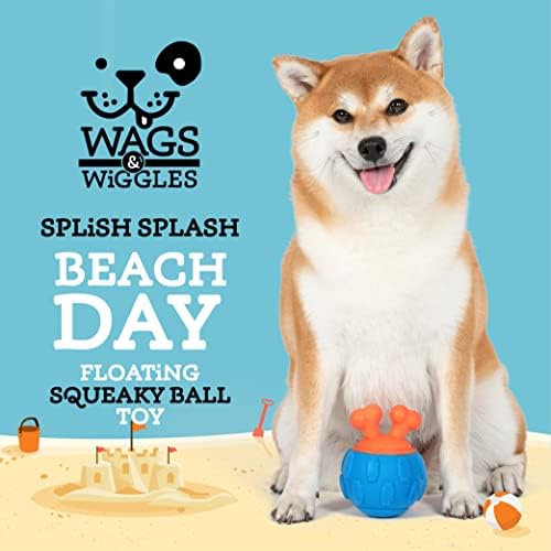Wags & Wiggles 4,3 Bone in Топка Синя Плаващ Играчка-Пищалка | най-Забавната Лятна детска Играчка за басейн за Кучета,