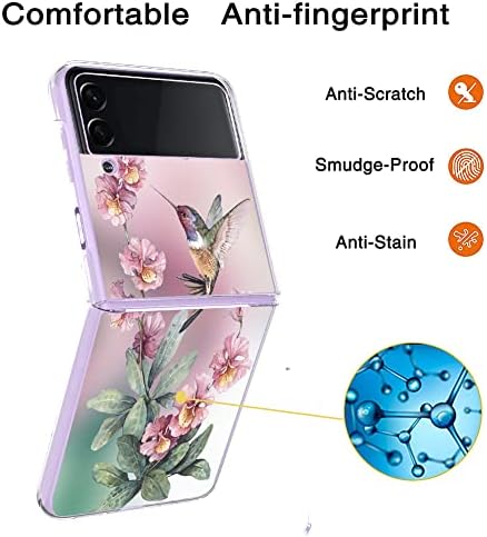 Bonoma е Съвместим с Samsung Galaxy Z Flip 4 5G Прозрачен калъф Розово Колибри, по-Добра защита на ъглите на PC Премиум-клас